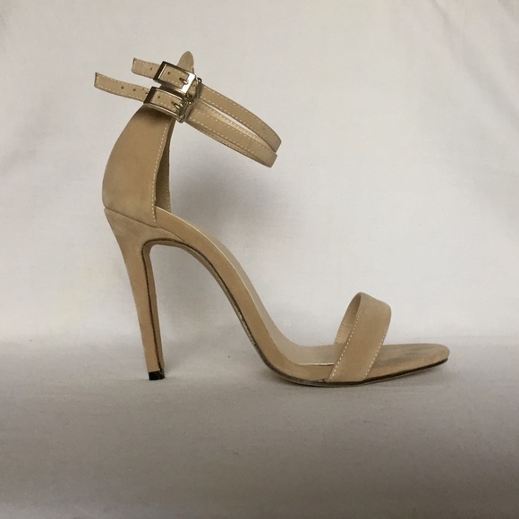 Velvet / suede beige strappy high heels - Picture 3 of 7
